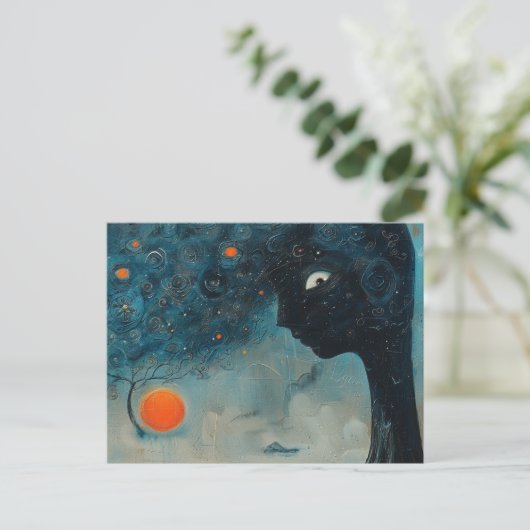 Blauwe boom met een gezicht briefkaart (Staand voorkant)