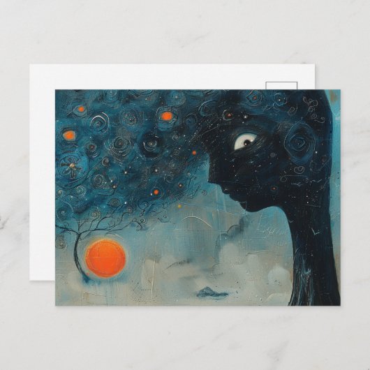 Blauwe boom met een gezicht briefkaart (Voorkant / Achterkant)