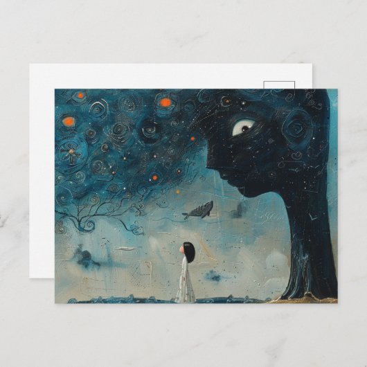 Blauwe boom met een gezicht Surreal Flying Whale Briefkaart (Voorkant / Achterkant)