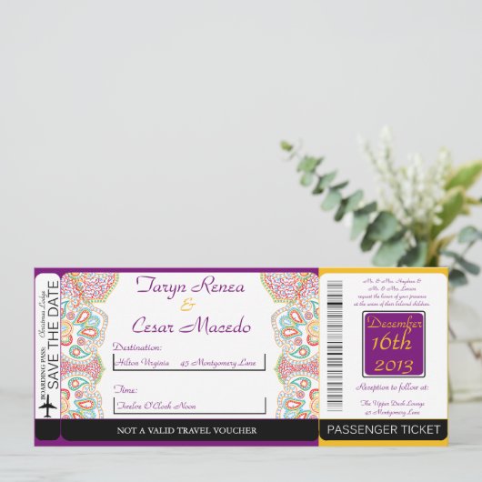 Blauwe boom/Snowf Boarding Pass Weduwuitnodiging Kaart (Staand voorkant)