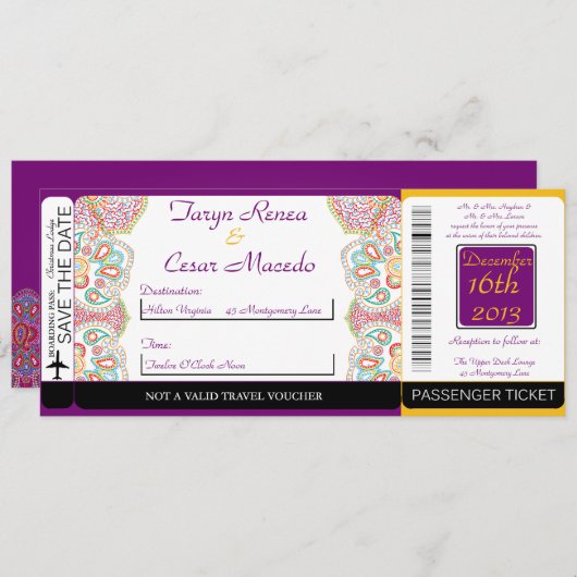 Blauwe boom/Snowf Boarding Pass Weduwuitnodiging Kaart (Voorkant / Achterkant)