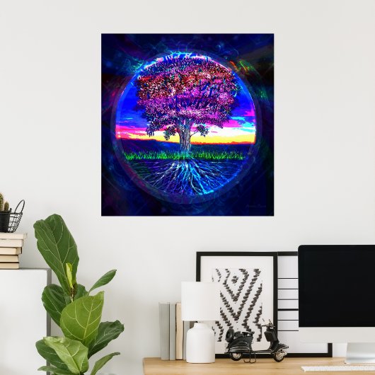Blauwe boom van het leven poster (Thuiskantoor)