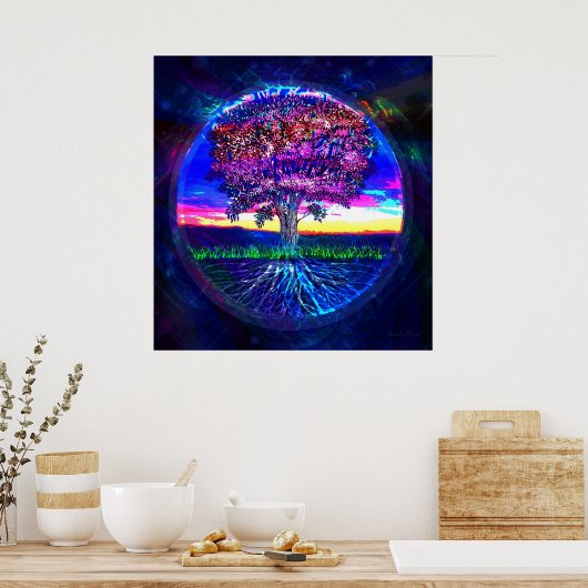 Blauwe boom van het leven poster (Keuken)