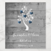 Blauwe boom van het Wijnlabel van het Hearts Weddi Wijn Etiket (Enkel label)