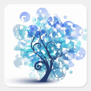 Blauwe boom vierkante sticker