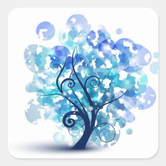 Blauwe boom vierkante sticker