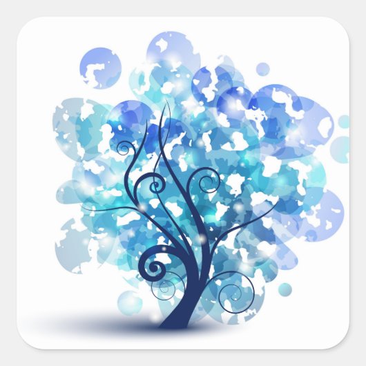 Blauwe boom vierkante sticker (Voorkant)