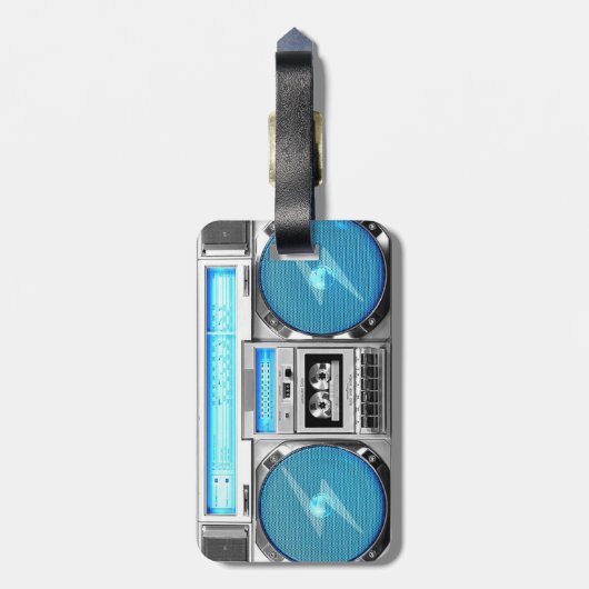 Blauwe boombox bagagelabel (Achterkant verticaal)