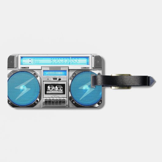 Blauwe boombox bagagelabel (Achterkant horizontaal)