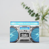 Blauwe boombox briefkaart (Staand voorkant)
