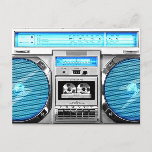Blauwe boombox briefkaart (Voorkant)