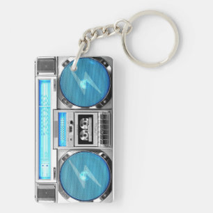 Blauwe boombox sleutelhanger