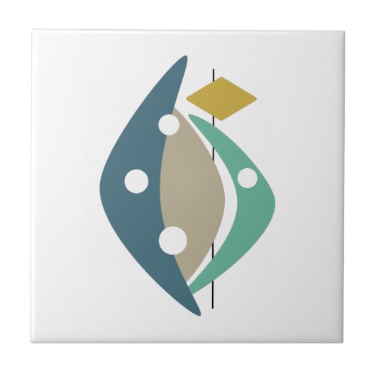 Blauwe Boomerang Vormt Midden-Eeuw Modern Tegeltje (Voorkant)