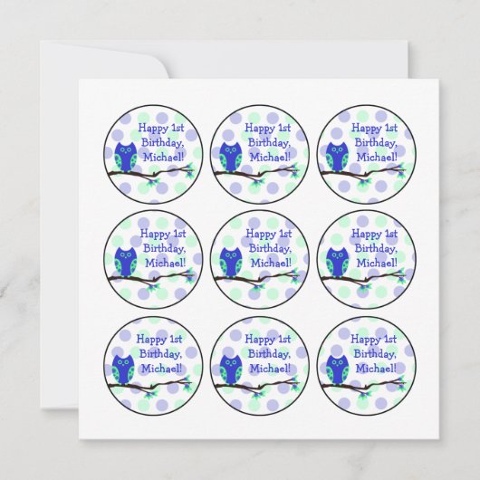 Blauwe boomgaard 1st Birthday Cupcake Toppers Kaart (Voorkant)