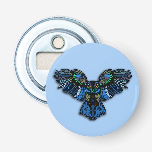 Blauwe boomgaard button flesopener (Voorkant)