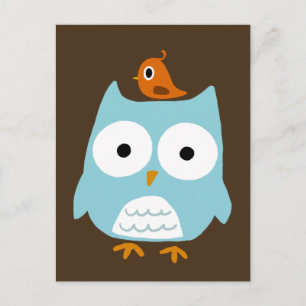 Blauwe boomgaard met kleine Oranje vogel Briefkaart