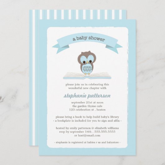 Blauwe boomkor brengt een Uitnodiging van het Baby (Voorkant / Achterkant)