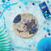  blauwe boommaan papieren bordje (Feest)