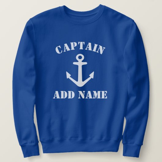 Blauwe boot kapitein zweet shirt met nautische ank (Design voorkant)