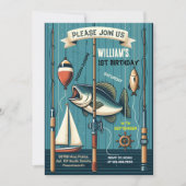 blauwe boot schattig jongen vis ofishally een 1e v kaart (Voorkant)