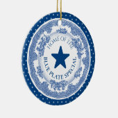 Blauwe bord speciale nostalgie met kerst keramisch ornament (Rechts)