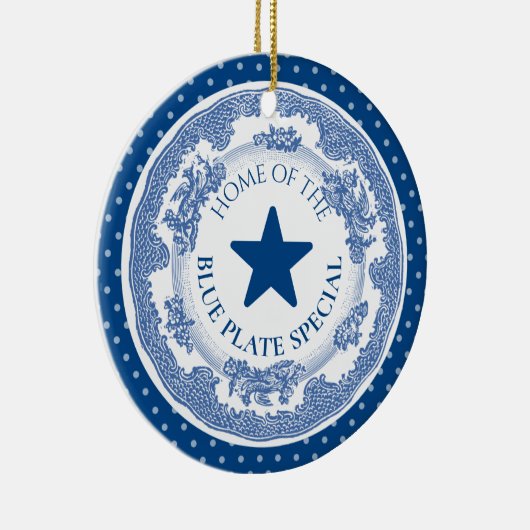 Blauwe bord speciale nostalgie met kerst keramisch ornament (Rechts)