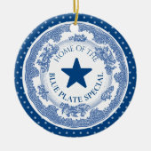 Blauwe bord speciale nostalgie met kerst keramisch ornament (Voorkant)