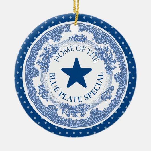 Blauwe bord speciale nostalgie met kerst keramisch ornament (Voorkant)