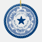 Blauwe bord speciale nostalgie met kerst keramisch ornament (Achterkant)