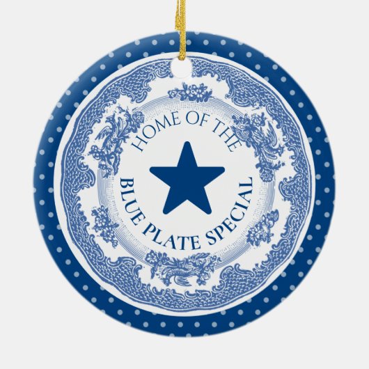 Blauwe bord speciale nostalgie met kerst keramisch ornament (Achterkant)