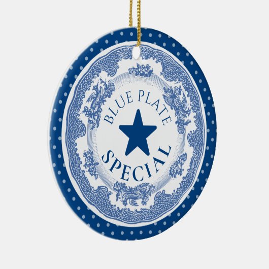 Blauwe bord speciale nostalgie met kerst keramisch ornament (Rechts)
