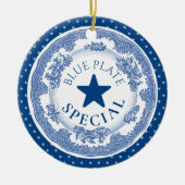 Blauwe bord speciale nostalgie met kerst keramisch ornament (Voorkant)