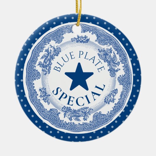 Blauwe bord speciale nostalgie met kerst keramisch ornament (Voorkant)