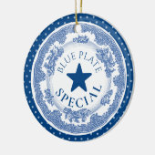 Blauwe bord speciale nostalgie met kerst keramisch ornament (Links)