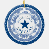 Blauwe bord speciale nostalgie met kerst keramisch ornament (Achterkant)