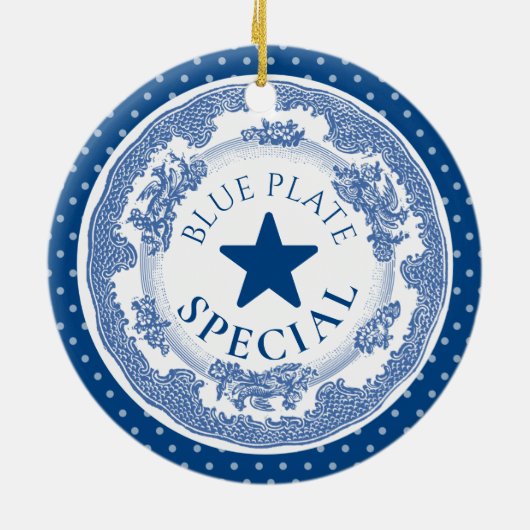 Blauwe bord speciale nostalgie met kerst keramisch ornament (Achterkant)