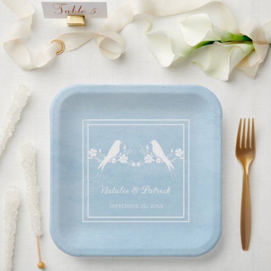 Blauwe Borden van rondtrekkende vogelbonnen Papieren Bordje (Huwelijk)
