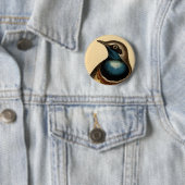 Blauwe borstvogel ronde button 5,7 cm (In situ)
