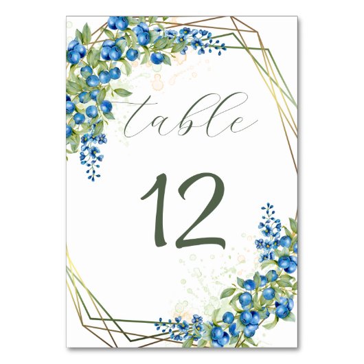 Blauwe bosbes en blauwe wilde bloemen met nepgoudo kaart (Voorkant)