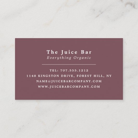 Blauwe bosbes, smoothie, Juice Bar Visitekaartje (Achterkant)