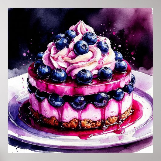 🍰 Blauwe-bosbessen Cheesecake Als Dessert Keuken Poster (Voorkant)