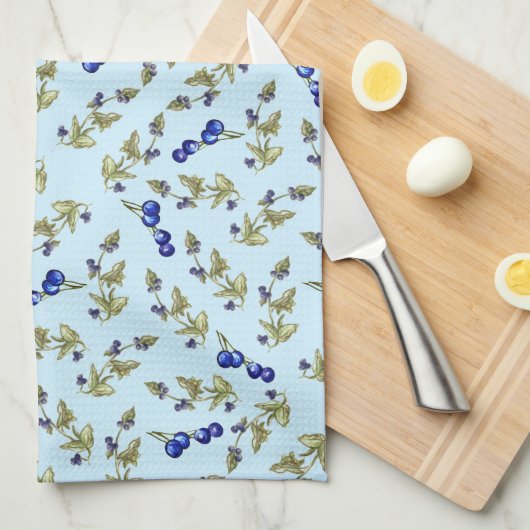 Blauwe bosbessen met blauwe achtergrond theedoek (Quarter Fold)