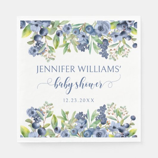 Blauwe bosbessenbloemen baby showers papieren serv servet (Voorkant)