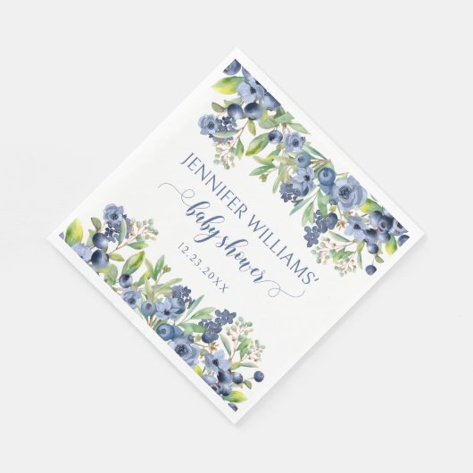 Blauwe bosbessenbloemen baby showers papieren serv servet (Hoek)