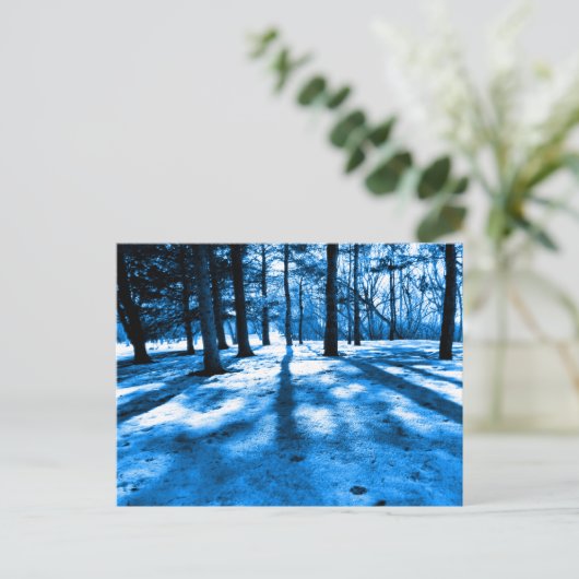 Blauwe bosbomen schaduwen licht briefkaart (Staand voorkant)