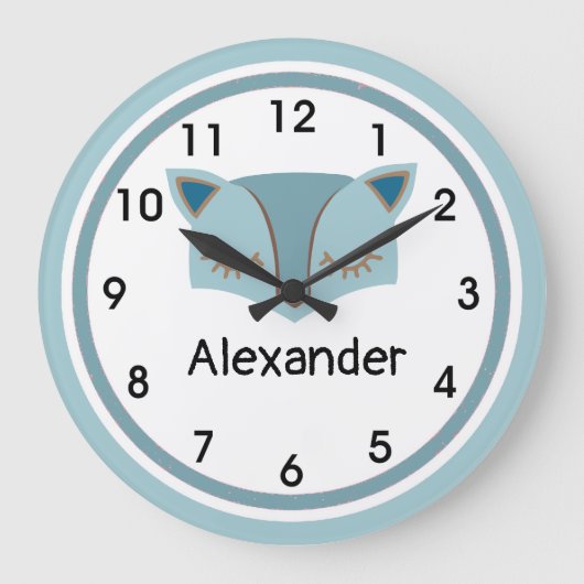 Blauwe bosgrond Fox Face Acrylwall Clock Grote Klok (Voorkant)