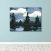 Blauwe bosolie schilderen, avening landschap canvas afdruk (Insitu (Houten vloer))