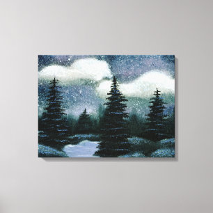 Blauwe bosolie schilderen,  avening landschap canvas afdruk