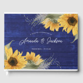 Blauwe bosrijke rustieke zonnebloem bruiloft gastenboek (Voorkant)