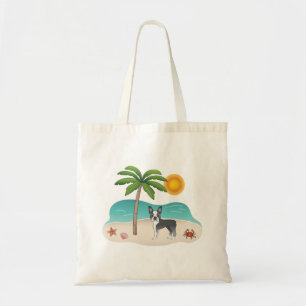 Blauwe Boston Terrier op een tropisch zomerstrand Tote Bag